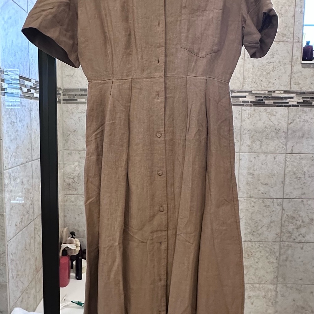 Jenni Kayne Tan A-line Puff Sleeve Midi Dress